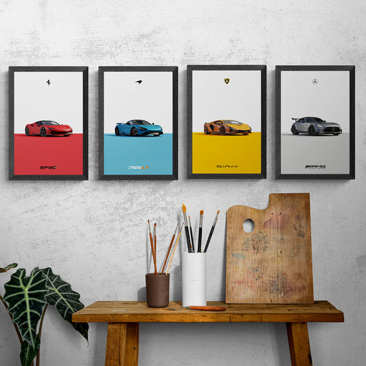 Supercars Minimalist Framed Poster Set of 4
